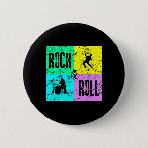 Rock &amp; Roll Music  Retro 80s Drums Guit Ronde Button 5,7 Cm