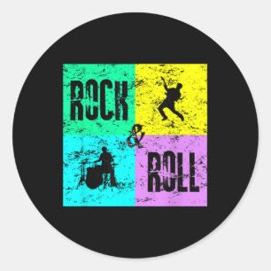 Rock & Roll Music Retro 80s Drums Guit Ronde Sticker