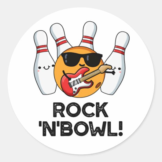 Rock and Bowl Grappige Bowling Pun Ronde Sticker (Voorkant)