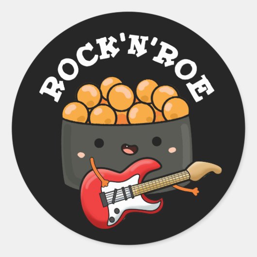 Rock and Roe Grappige Sushi Pun Donker BG Ronde Sticker (Voorkant)