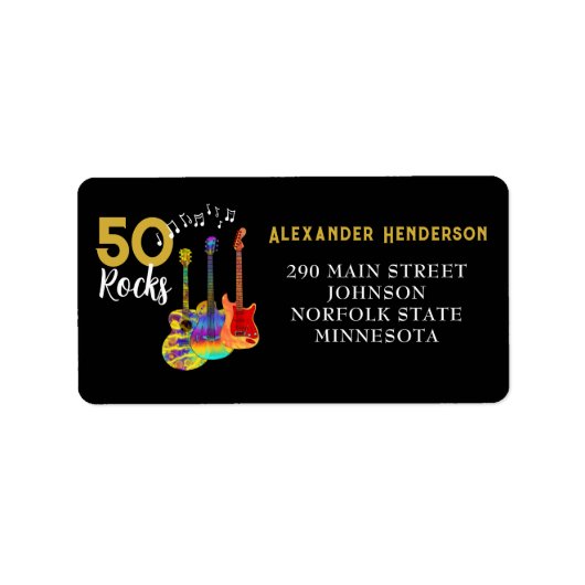 Rock and Roll 50e verjaardagsfeestje RSVP Etiket (Voorkant)