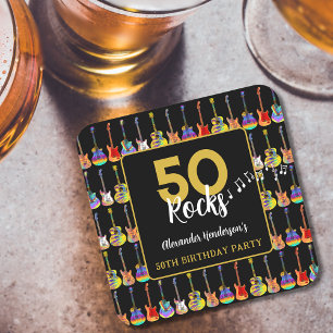 Rock and Roll 50ste verjaardagsfeest op maat Vierkante Kartonnen Onderzetter