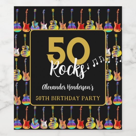 Rock and Roll 50ste verjaardagsfeest op maat Wijn Etiket (Enkel label)