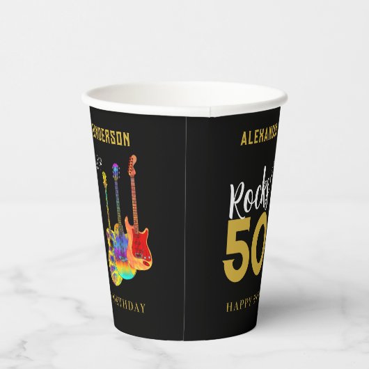 Rock and Roll 50th Verjaardagsfeestnaam Papieren Bekers (Rechts)