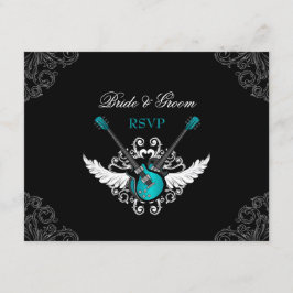 Rock and Roll Bruiloft Blauwgroen Zwart RSVP-kaart RSVP Kaartje