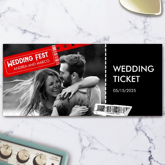 Rock and Roll Bruiloft Boarding Pass uitnodiging