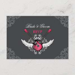 Rock and Roll Bruiloft Fuchsia Grijze RSVP kaart