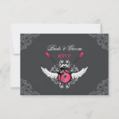 Rock and Roll Bruiloft Fuchsia Grijze RSVP kaart (Voorkant)