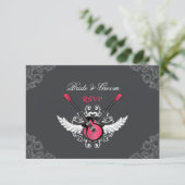 Rock and Roll Bruiloft Fuchsia Grijze RSVP kaart (Staand voorkant)