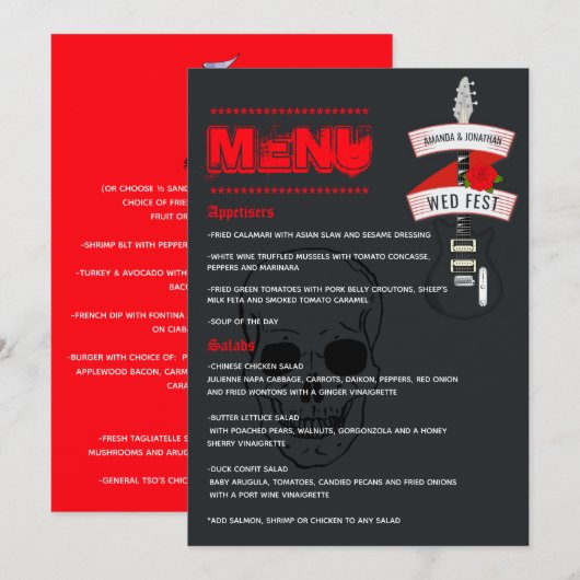 Rock and Roll Bruiloft Menu (Voorkant / Achterkant)