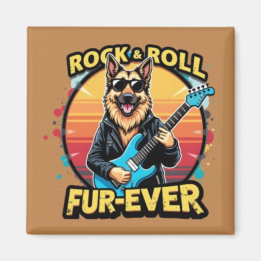 Rock and Roll Duitse Herder Retro Sunset Art Magneet (Voorkant)