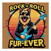 Rock and Roll Duitse Herder Retro Sunset Art Perfect Poster (Voorkant)