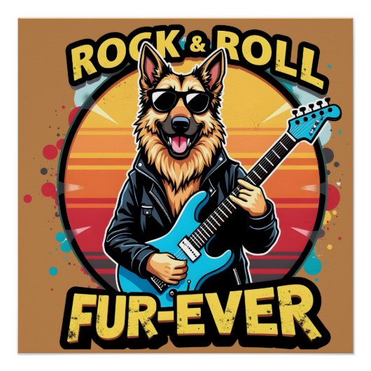 Rock and Roll Duitse Herder Retro Sunset Art Perfect Poster (Voorkant)