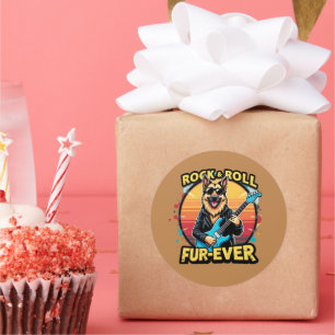 Rock and Roll Duitse Herder Retro Sunset Art Ronde Sticker