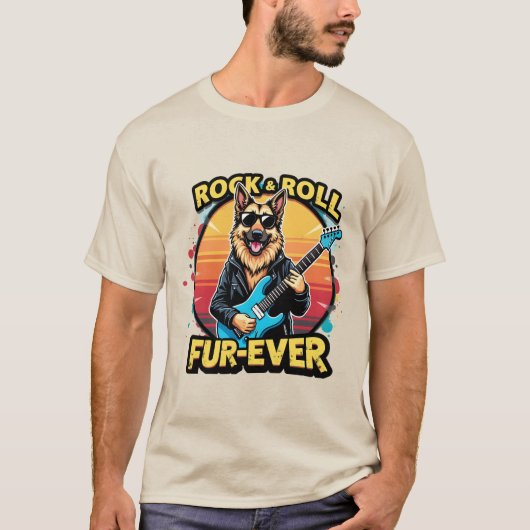 Rock and Roll Duitse Herder Retro Sunset Art T-shirt (Voorkant)