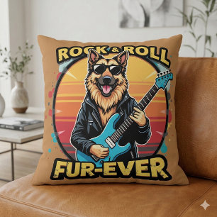 Rock and Roll Duitse Herder Retro Zonsondergang Ku Kussen
