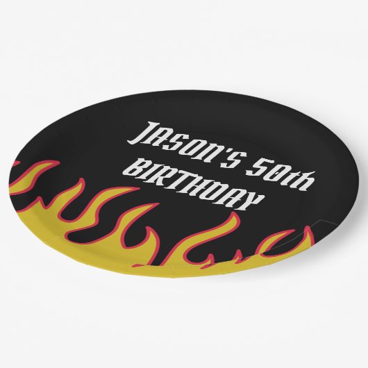 Rock and Roll Flames Custom Message Party Papieren Bordje (Gekanteld)