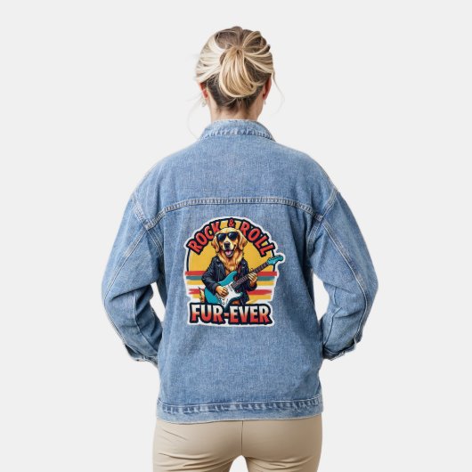 Rock and Roll Fur-Ever Golden Retriever Dog Denim Jacket (Model)