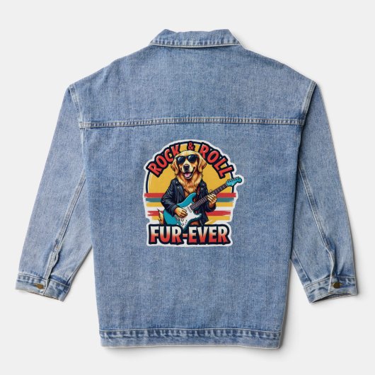 Rock and Roll Fur-Ever Golden Retriever Dog Denim Jacket (Achterkant)
