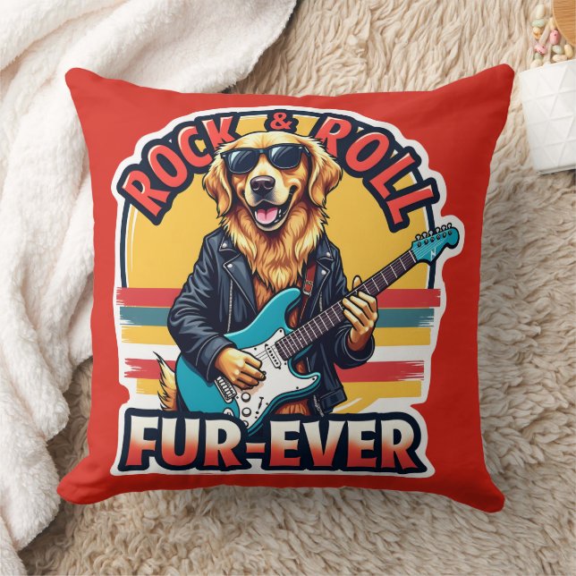 Rock and Roll Fur-Ever Golden Retriever Dog Kussen (Deken)