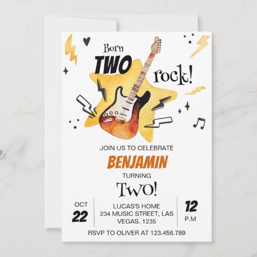 Rock and Roll Gitaar Verjaardagsuitnodiging Kaart (Voorkant)