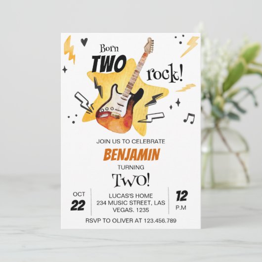 Rock and Roll Gitaar Verjaardagsuitnodiging Kaart (Staand voorkant)