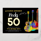 Rock and Roll Guitar 50th Birthday Gold Folie Uitnodiging (Voorkant)