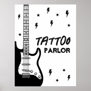 Rock and Roll Guitar Verjaardag Tattoo Parlor Sign Poster