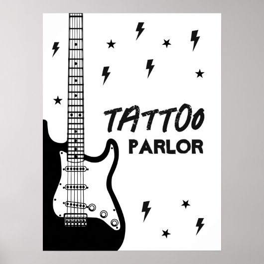 Rock and Roll Guitar Verjaardag Tattoo Parlor Sign Poster (Voorkant)