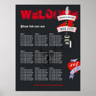 Rock and Roll Huwelijks Zitplaatskaart Poster