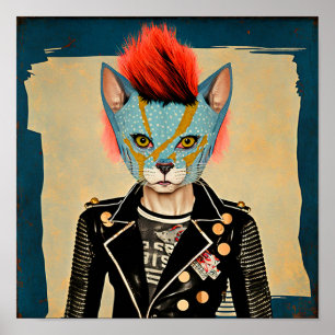 Rock and Roll Kitty - Punk Cat Poster Kunst