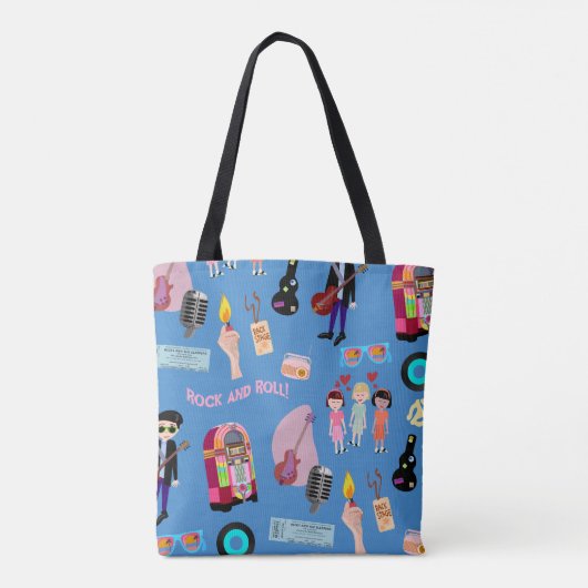 Rock and Roll Oldies Cartoon Schattige Fun Pattern Draagtas (Achterkant)