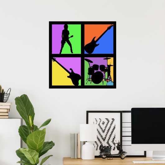 ROCK AND ROLL RETRO SQUARES POSTER (Bureau à domicile)