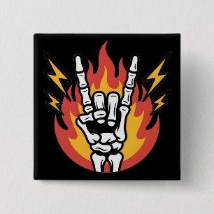 Rock and Roll Skelet Hand: Klassieke Rock On Gebaa Vierkante Button 5,1 Cm