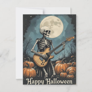 Rock and Roll Skeleton Halloween muziekliefhebbers Briefkaart