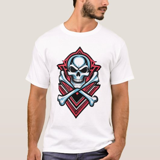Rock and Roll Skull & Crossbones Tattoo T-shirt De (Voorkant)