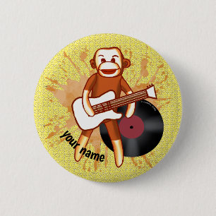 Rock and Roll Sock Monkey aangepaste naam Ronde Button 5,7 Cm