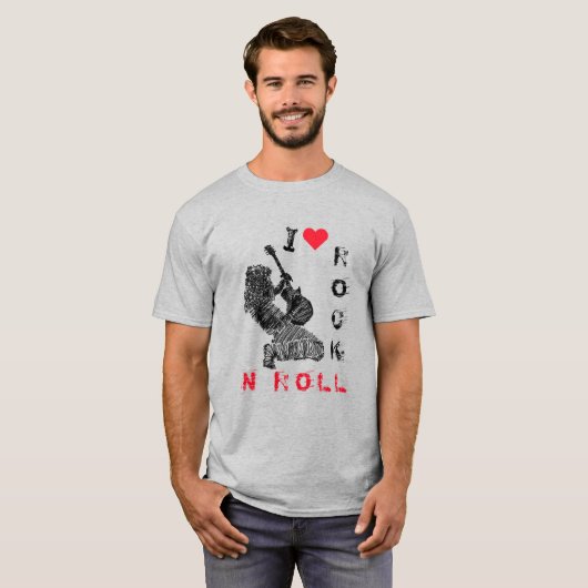 Rock and Roll T-shirt met rockgitarist (Voorkant volledig)