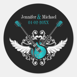Rock and Roll Trouwgitaren Blauwgroen Zwart sticke Ronde Sticker