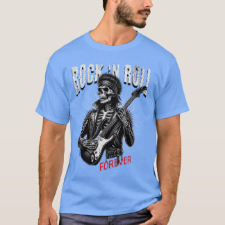 Rock and Roll Voor Altijd Skelet Gitaar Spelend Pu T-shirt