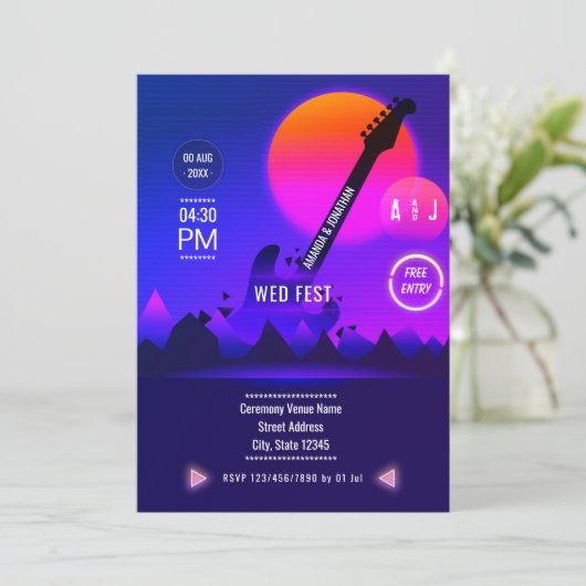 Rock and Roll Wedding Invitation Kaart (Staand voorkant)