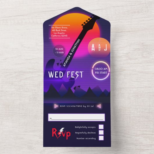 Rock and Roll Wedding Rockfest All In One Uitnodiging (Binnen)