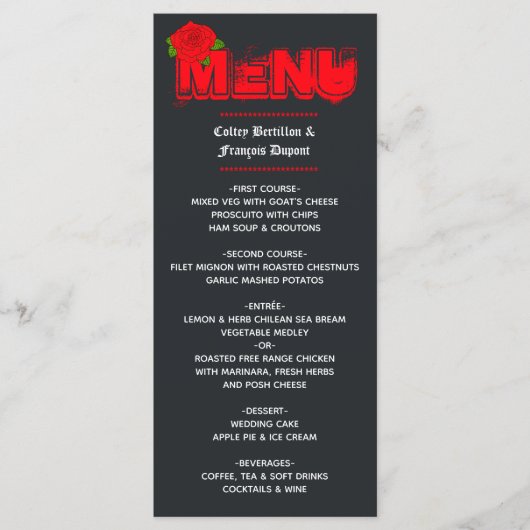 Rock and Roll Wedding Ticket Menu (Voorkant)
