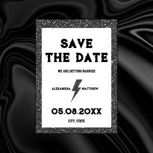 Rock and Roll Zwart Glitter Retro Save The Date