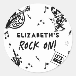 Rock and Roll Zwart & Wit Verjaardagsfeest Ronde Sticker