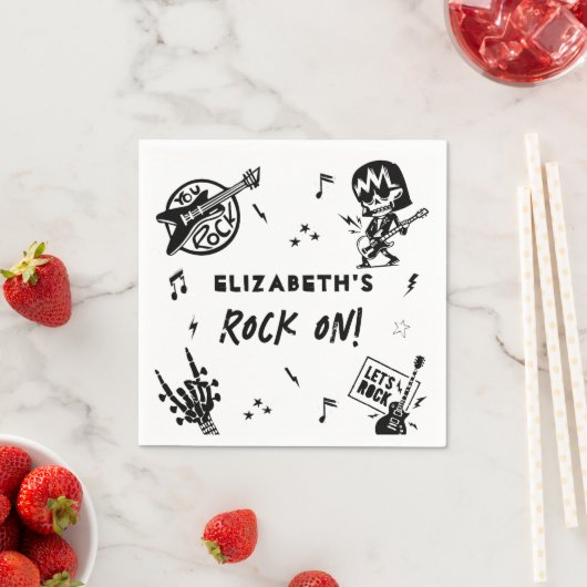 Rock and Roll Zwart & Wit Verjaardagsfeest Servet (Insitu)