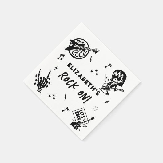Rock and Roll Zwart & Wit Verjaardagsfeest Servet (Hoek)