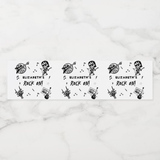 Rock and Roll Zwart & Wit Verjaardagsfeest Waterfles Etiket (Enkel label)