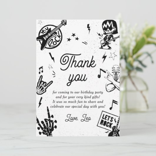 Rock and Roll Zwart Witte Verjaardag Bedankt Kaart (Staand voorkant)