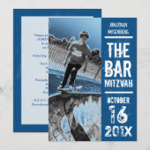 Rock Band Bar Mitzvah Uitnodiging in Blue (Voorkant / Achterkant)